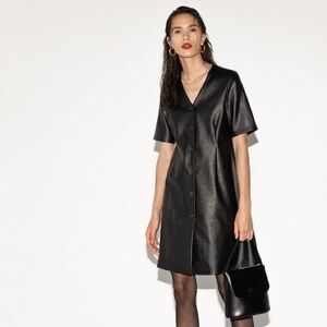 Oak + Fort Button Faux Leather Button Down Dress XS